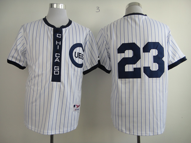 Men Chicago Cubs #23 Sandberg White Throwback 1909 MLB Jerseys